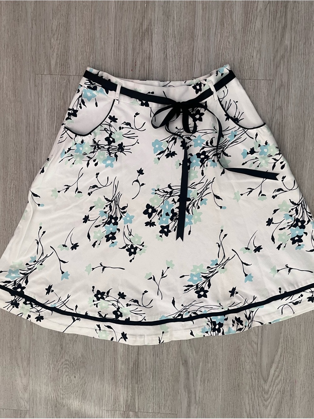 Vintage jonathan martin Cream Cotton Floral A-Line Skirt Medium